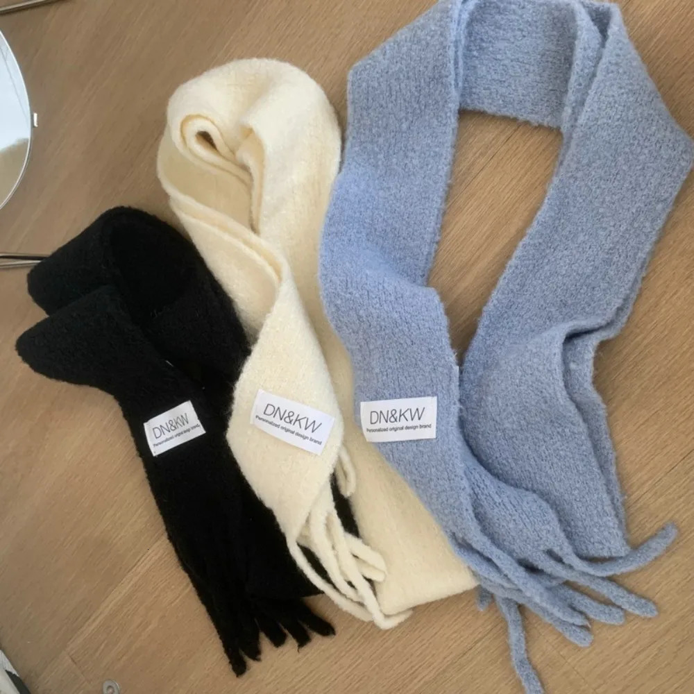 Shawl Winter Knitted Scarf Keep Warm Solid Color Tassel Scarves Thick Slender Knitted Scarves 250929