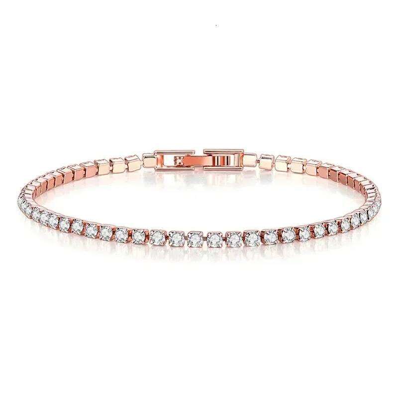 New Pure Sier Rose Gold Shining Classic Hip Hop Crystal Tennis Bracelet Women's Jewelry Fashion Wedding Gift
