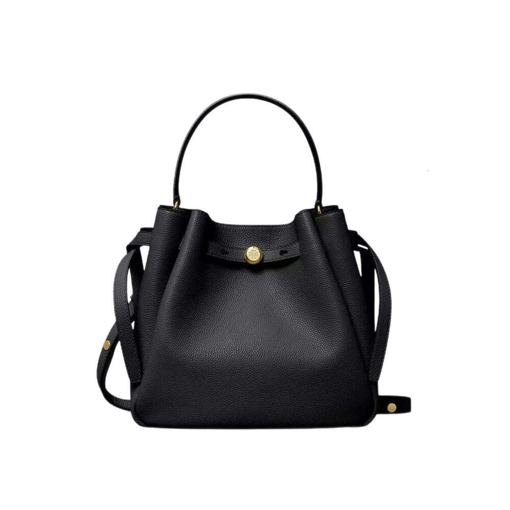 TB Women's Cowhide Tote Single Shoulder Crossbody Handbag Large Capacity Genuine Leather Drawstring Basket Romy Bucket Bag