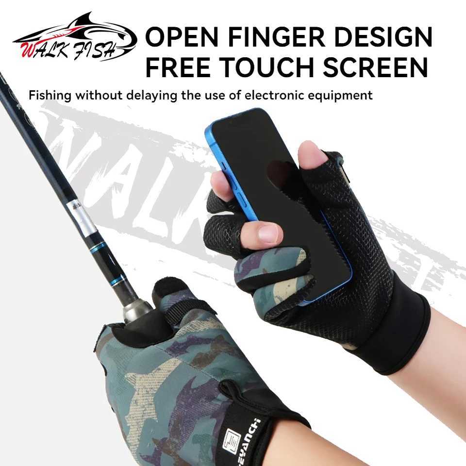 WALK FISH Fishing Gloves Flip Finger Touch Screen Thickened Silicone Antislip Waterproof Wearresistant Fall Winter Outdoor Z250925