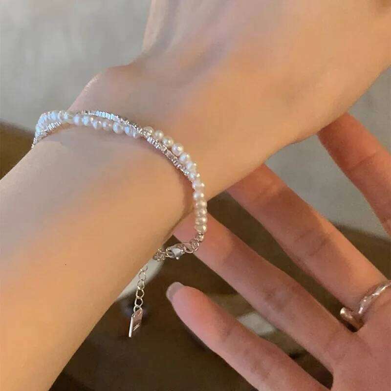Fashion Sterling for Women Korean Double Layer Pearl Sier Chain Bracelets Party Jewelry Gift