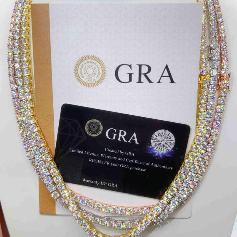 Good Price Gra Certified Vvs Moissanite Sterg Sier Solid Gold Tennis Chain