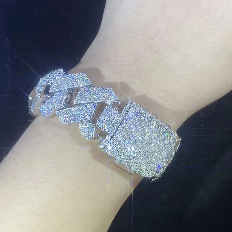 Lifeng Jewelry 20mm 4rows VVS Moissanite k Bracelet Sterg SIer Dia Hiphop Cuban Chain for Men