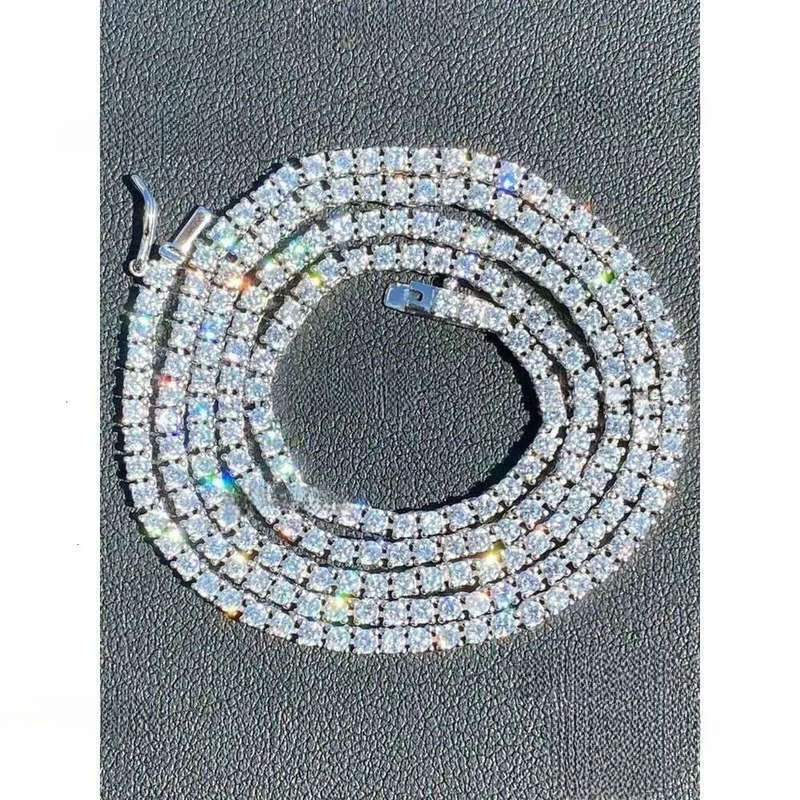 Rinntin SMN Premium Iced Crystal Tennis Moissanite Necklace Chain VVS Clarity 14kt Sterg Sier 7-24 Inch Mossanite Jewelry