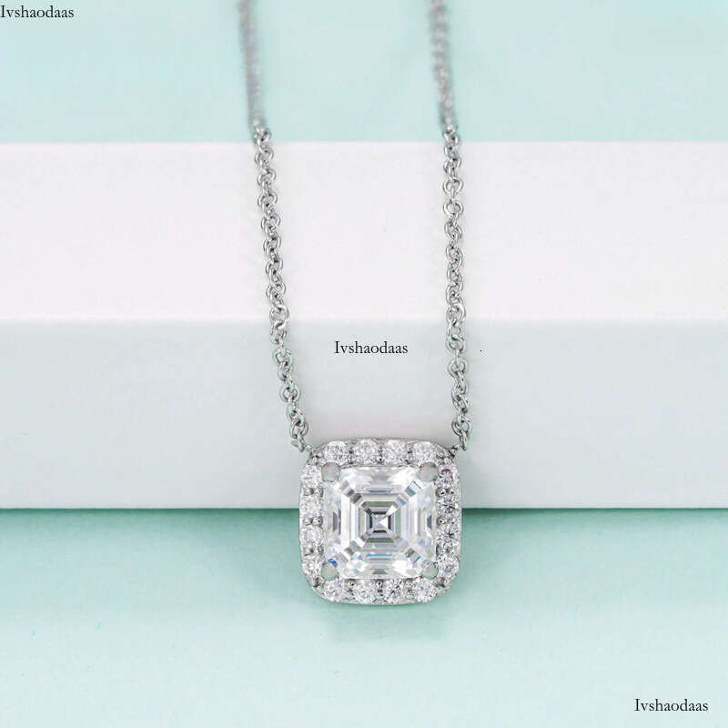 Simple design GRA certificated asscher cut moissanite pendant custom women high quality necklaces