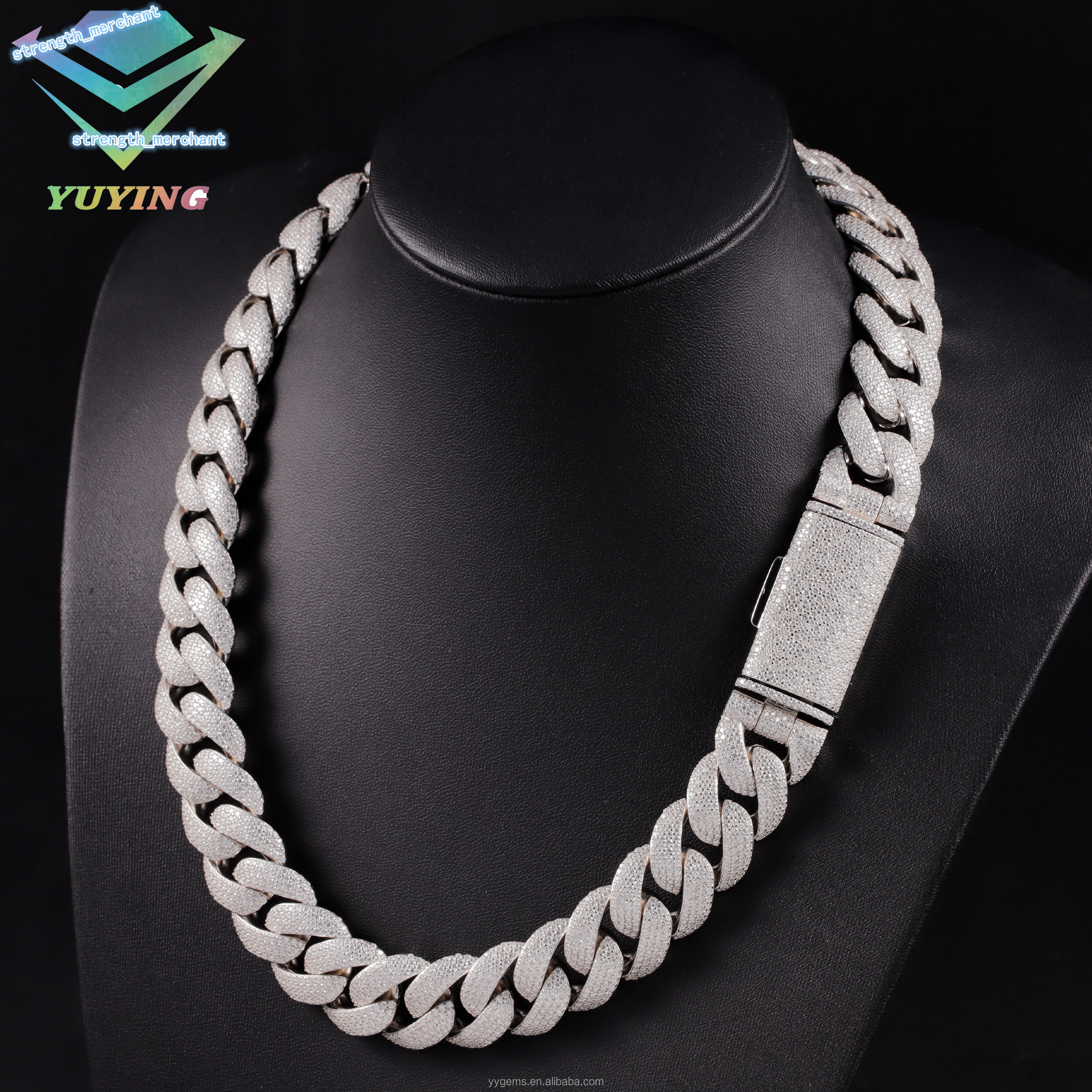 Luxury Jewelry Miami Cuban Link Chain 20mm 4 Rows Iced Out 925 Sterling Silver Moissanite Cuban Chain Pass Diamond Test