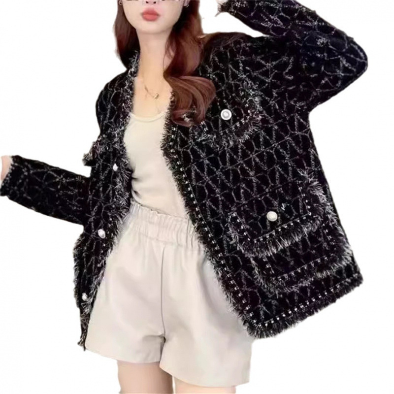 2025 Korean Knitted Jacket Autumn Designer Jacket New Tassel Imitation Mink Velvet Sweater Coarse Wool Short Coat Open Knitted Wool Sweater New Luxury