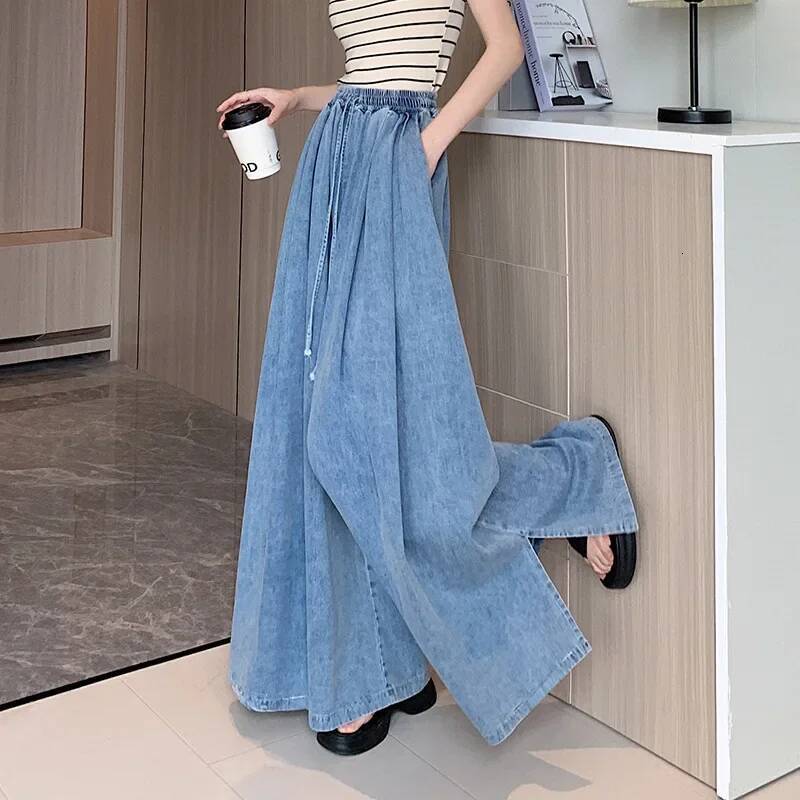 2024 Autumn New Loose-Fit Plus Size Women's Jeans Slimming Wide-Leg Ground-Length Simple Style Casual Ladies Pants dongdumaoyi