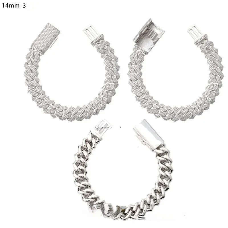 14mm 18-24inch Fine Jewelry Ice Out Flashing Mossanite Dia Necklace Sterg Sier VVS Moissanite k Cuban Chain Bracelet sets