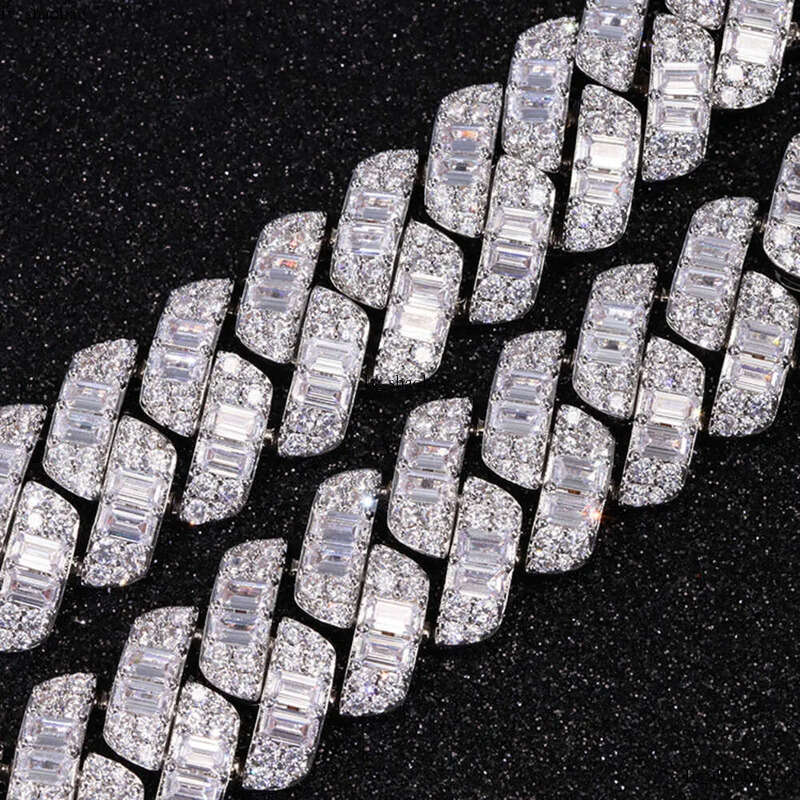 Factory wholesale men's necklace Vvs Moissanite k Necklace Custom Iced Baguette Straight e Cuban Chain Hip Hop Sier Jewelry