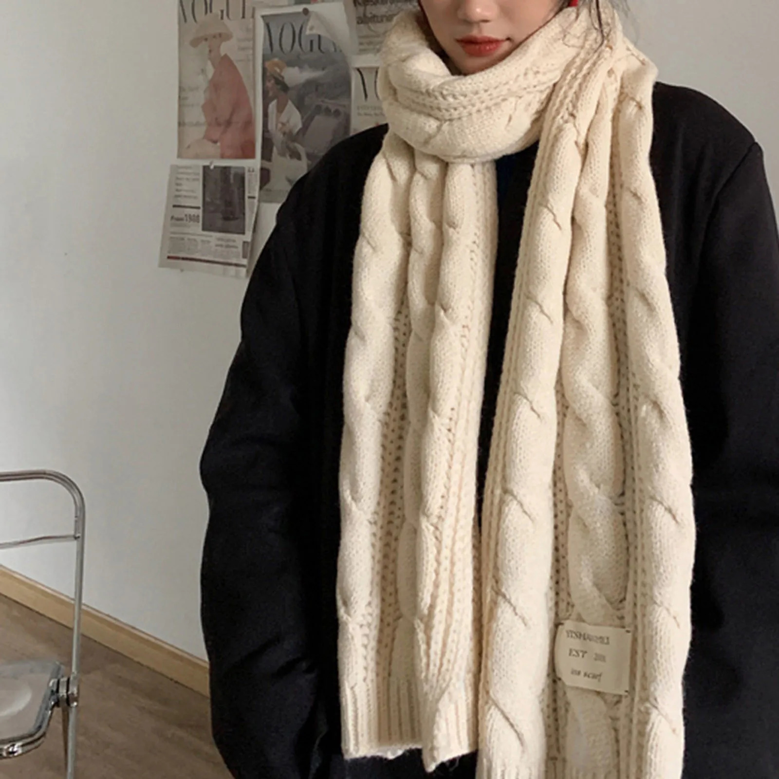 Women Autumn And Winter Simple Solid Color Woven Knitted Warm Shawl Scarf Women Head Scarves Lightweight 250930