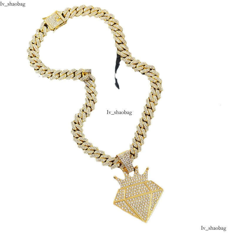 Personalized Crown Pendant Necklace Hiphop Alloy Full Dia Cuban Chain Jewelry
