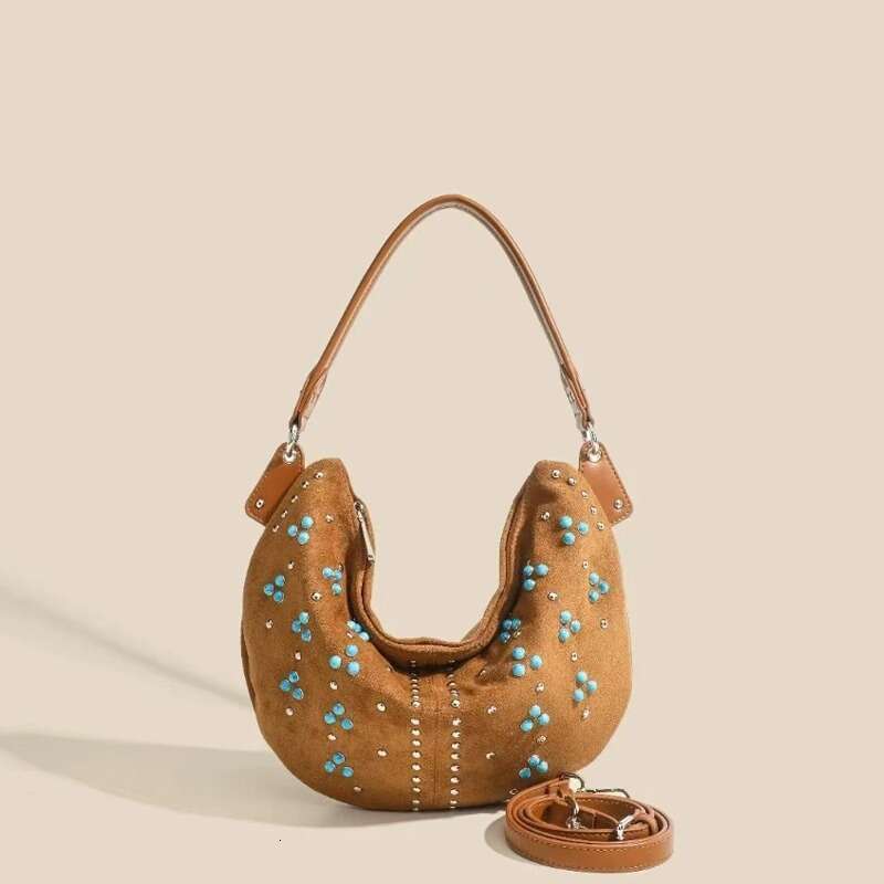 designer bag Luxury bag Niche Genuine Leather Rivet Underarm New Super Popular Saddle Single Shoulder Crossbody Crescent Bag for Women