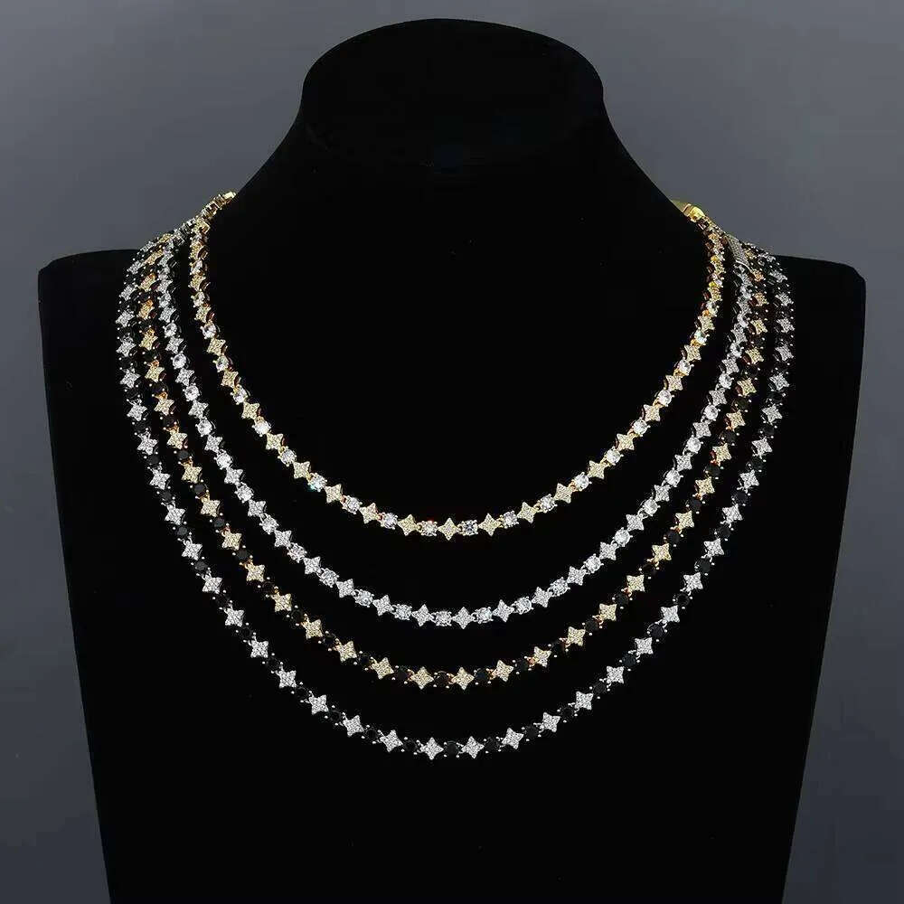 NUOYA Hiphop Custom Star Shape Round Cut Shiny VVS Moissanite 6mm Sterling Sier Tennis Chain Women's Fine Jewelry