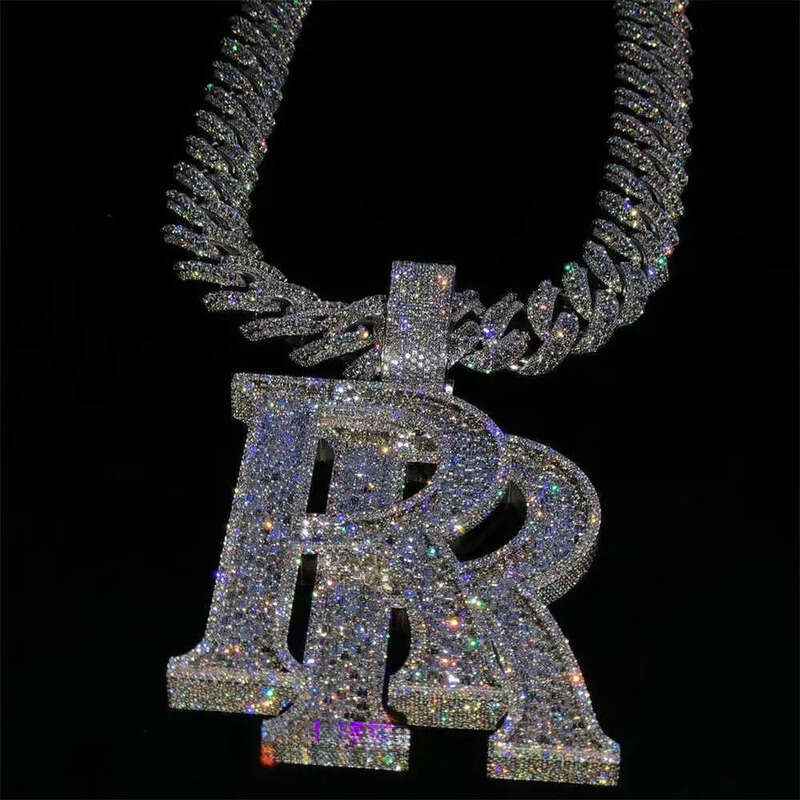Custom Hip Hop Jewelry Rapper Letter Iced Out Baguette Initial Vvs Moissanite Pendant