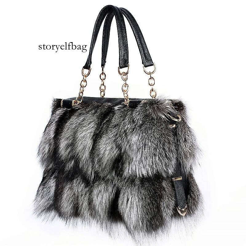 Winter Women's Fashion Handbag Ladies Purses Women Shoulder Bag Real Sier Fox Fur Messenger Bags