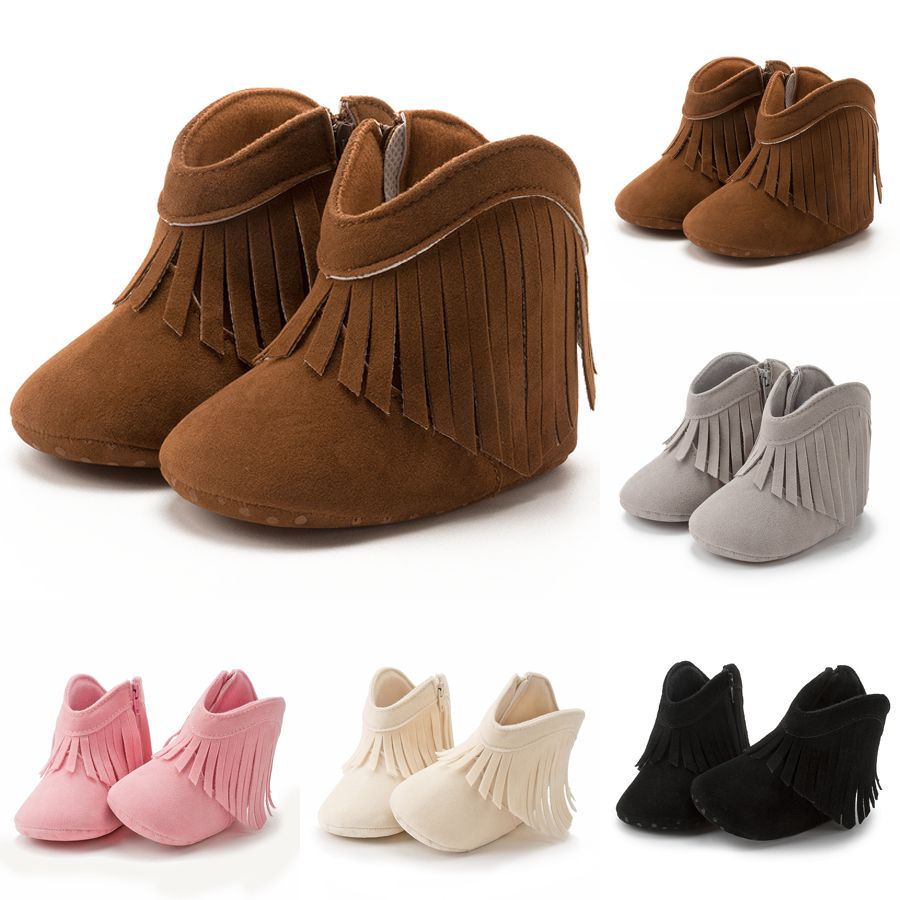 Toddler Tassel Boots Newborns Prewalkers For Baby Girls Kidszworld Infant Winter Warm Moccasins Non-Slip Soft Bottom Zipper Closure Shoes K005
