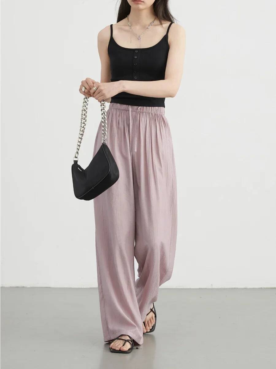 CHIC VEN Korean Women Pants High Waisted Loose Solid Textured Elastic Waist Wide Leg Casual Trousers for Woman Sport Summer 2024 dongdumaoyi