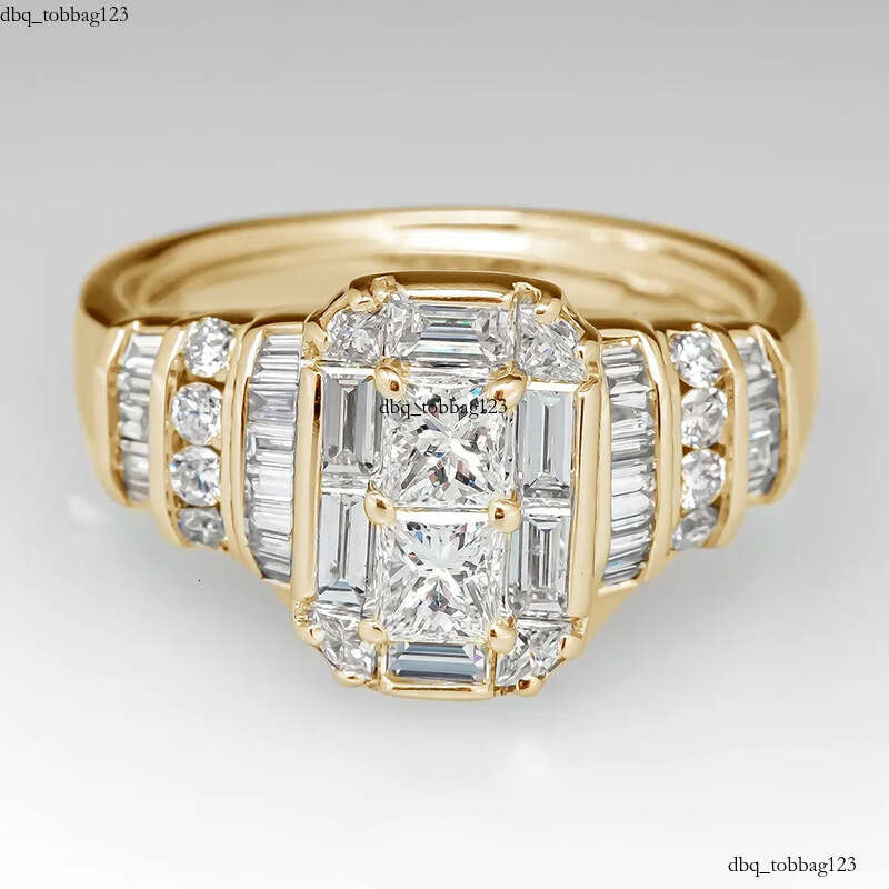 2023 Brand Wedding Rings Jewelry Sterling Sier T Princess Cut White Topaz CZ Dia Gemstones Party Eternity Women Engagement Band Ring Gift