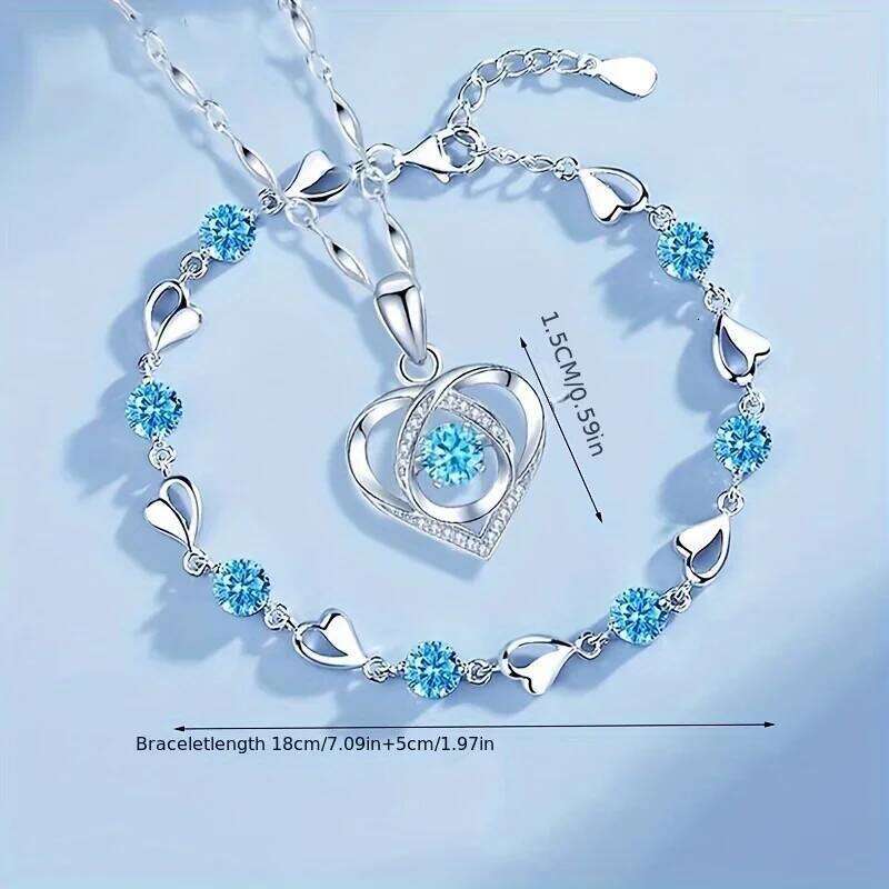 2pcs/set Sterling Sier Heart Necklace Set for Women Korean Adjustable Charm Bracelet Party Jewelry