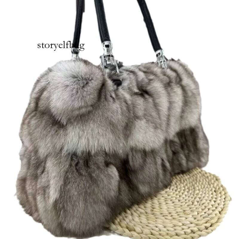 Korean version Genuine Natural Fox Fur Women Clutch Purses Evening Party Winter Chain Shoulder Bag