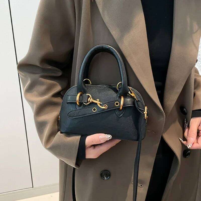 Small Size Top-handle Bags For Women Belt Buckle Design Mini Shoulder Cross Body Shell Bag Designer Purses And Handbags