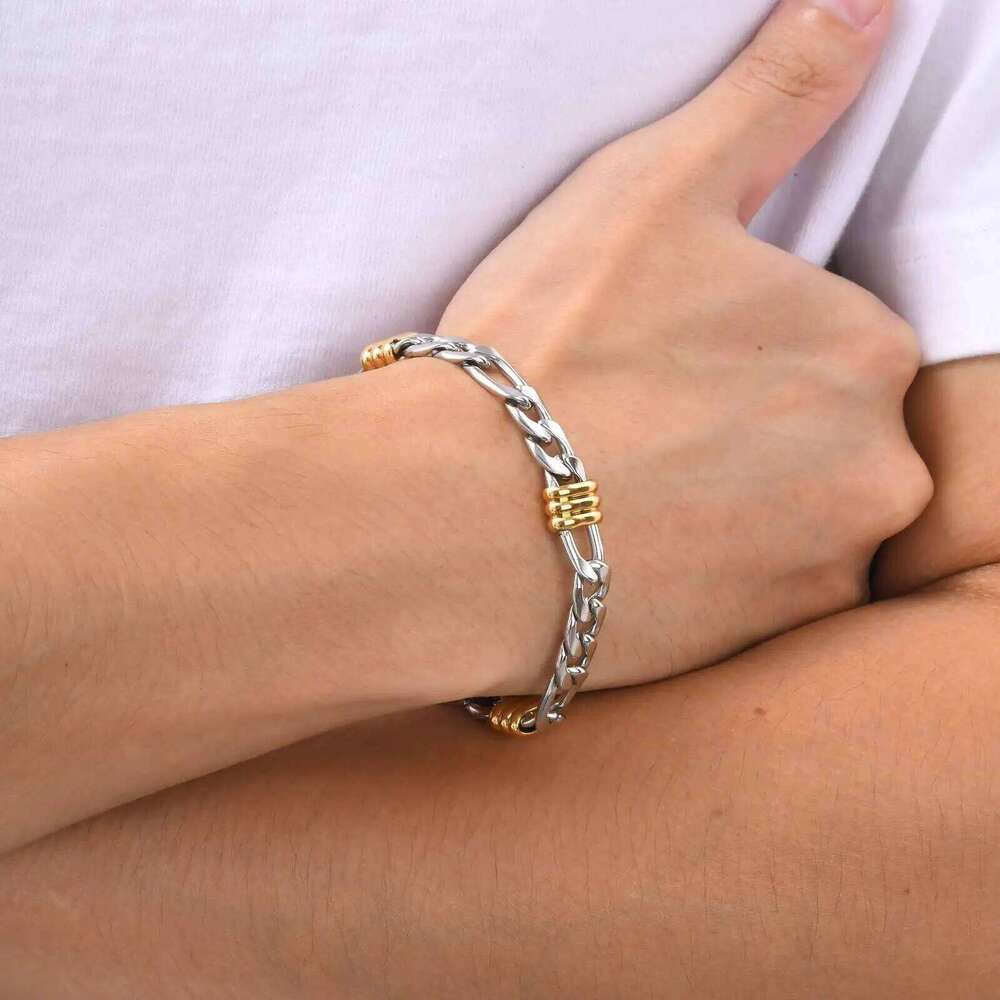 Vnox Stylish Rope Chain Bracelets with Tubes Charms,Simple Cuban Links Bracelets,Stainless Steel Trendy Fashion Writband Jewelry
