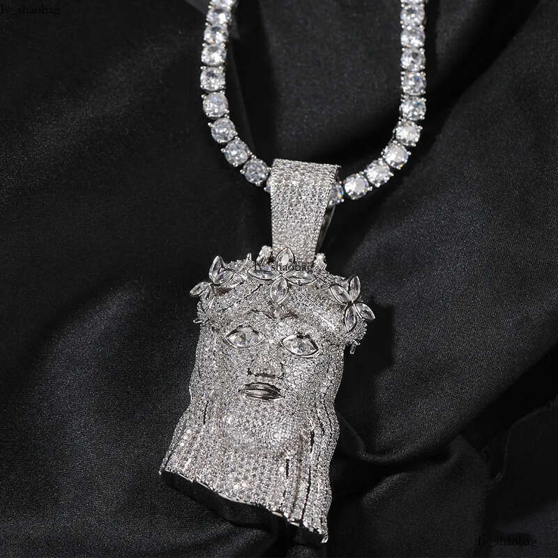 Hip Hop Colorful Cross Flower Jesus Pendant Necklace 5A Zircon Religious Jewelry