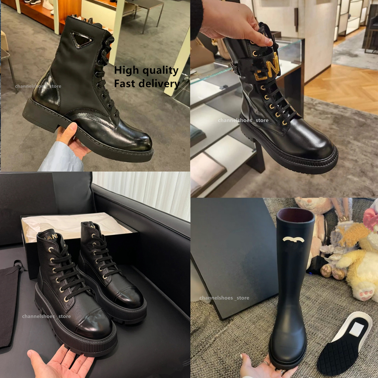 Paris 2025 Luxury designer Martins Boots Woman wellington Boots High Quality Women bottes Shoes Fashion channelBoots fen Lace Up Non-Slip Ankle combat Boots cha