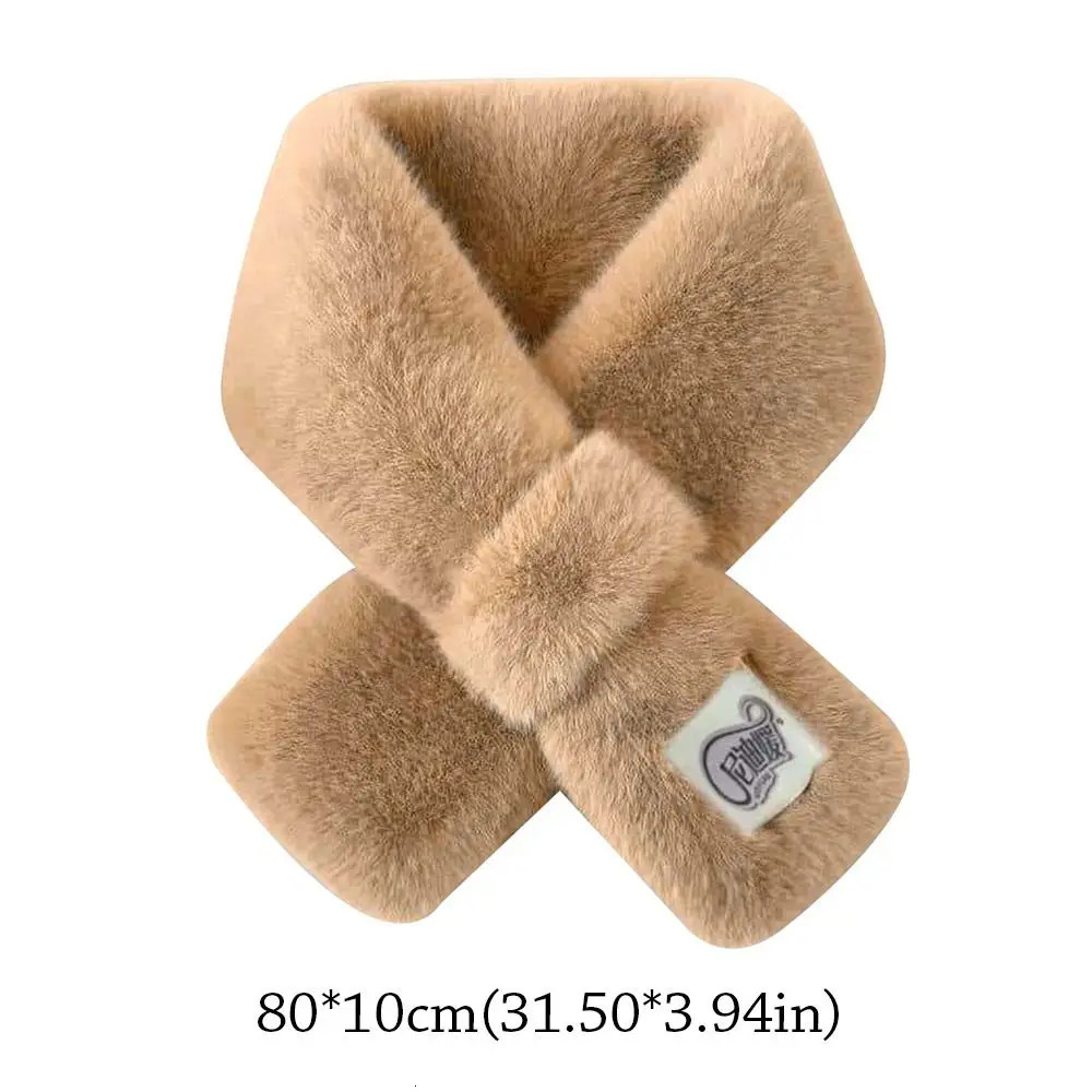 Thicken Warm Faux Fur Winter Scarf Soft Plush Solid Color Neck Protector Windproof Coldproof Neck Collar Warmer for Women 250929
