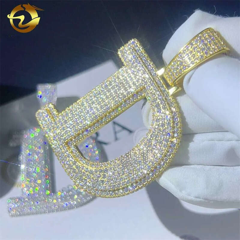 Designer JewelryCustom top quality hip hop iced out dia sterling sier gold initial moissanite letter pendant