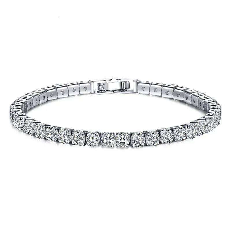 New Pure Sier Rose Gold Shining Classic Hip Hop Crystal Tennis Bracelet Women's Jewelry Fashion Wedding Gift