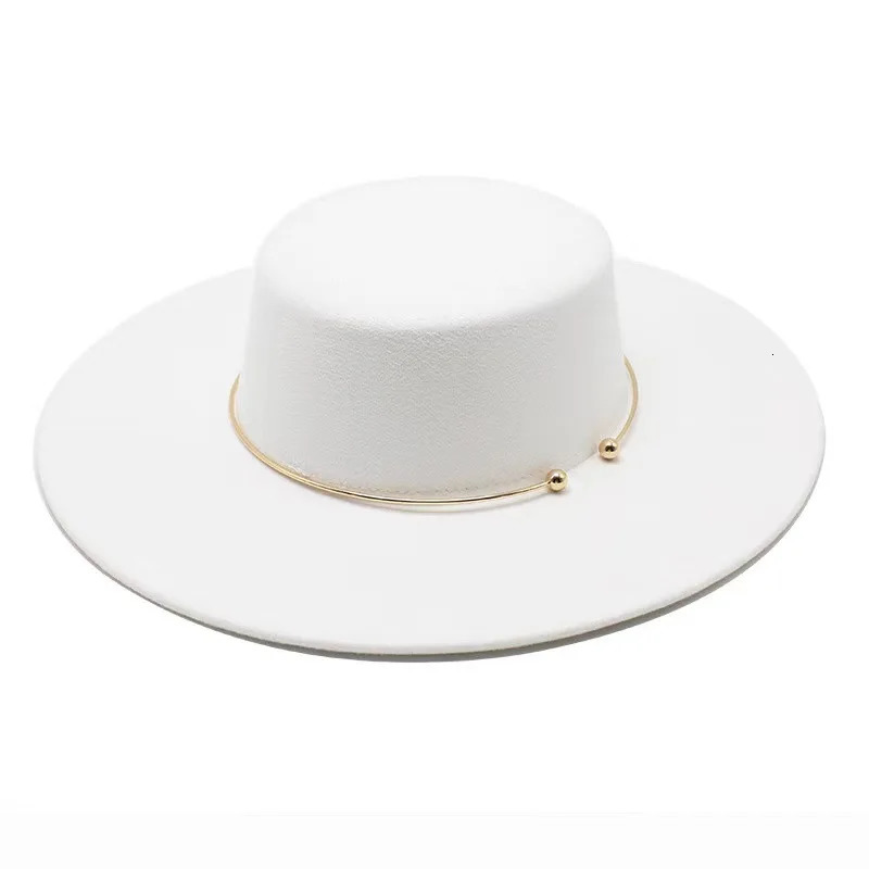 QBHAT Flat Top Fedora Hats for Women Vintage Top Hat Wide Brim Sun Protection Hats Church Dresses Party Wedding Fedoras Cap 250930