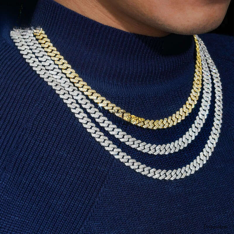 Hot Sale Hip Hop Jewelry 8MM Thin Necklace Bracelet Sterling Sier Moissanite Iced Out Cuban Link Chain