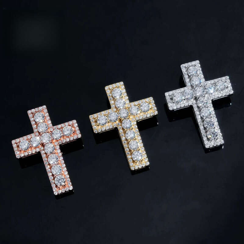 Hot Sale RTS Colorful Cross Sterling Sier Gold Plated Pass Dia Tester Moissanite Pendant