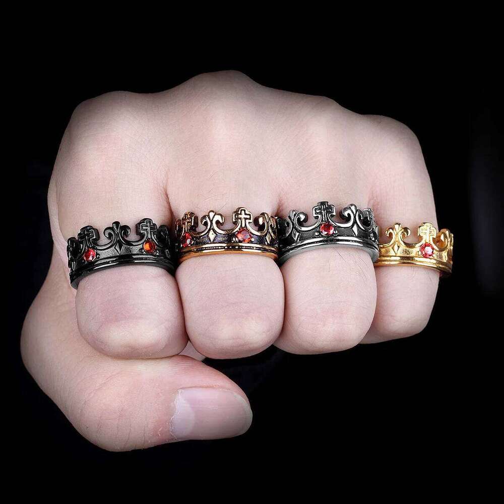 Royal Crown Stainless Steel Retro Rhinestone Man Woman Rings Simple Trendy Punk for Male Girl Boyfriend Jewelry Gift Wholesale