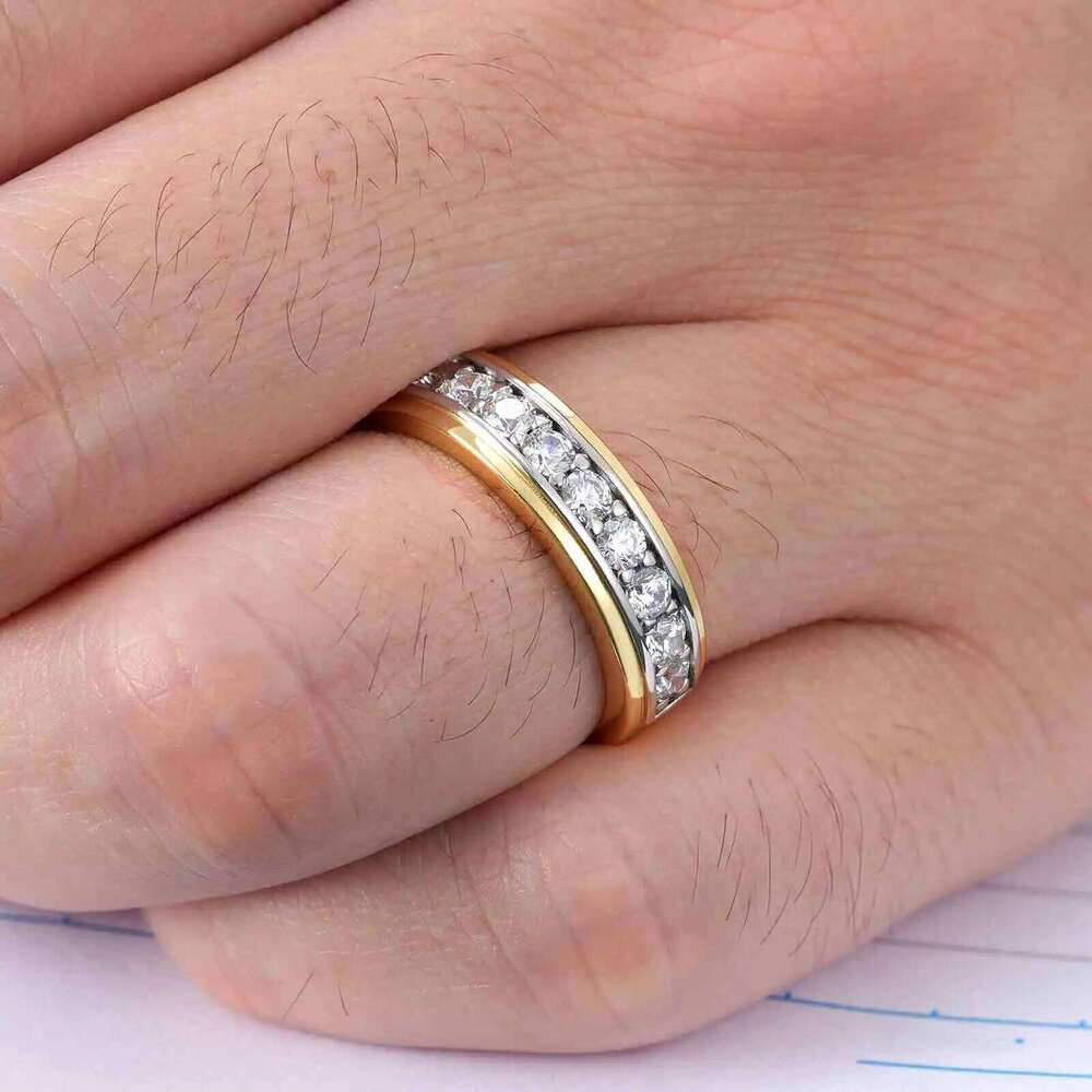Newshe Sterling Sier Moissanite Wedding Rings for Men Half Eternity Brilliant Round Imitation Dia Engagement Band