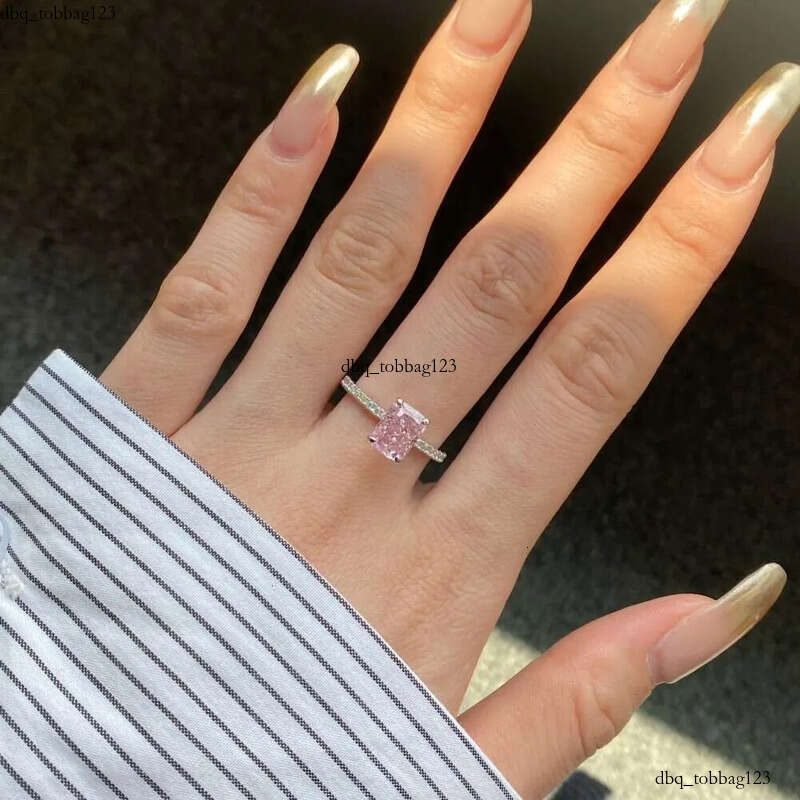 Dylam Top Picked S Sier Women Rhodium Plated Clear Pink Dia Radiant Cut 8A Zirconia Eternity Promise Ring