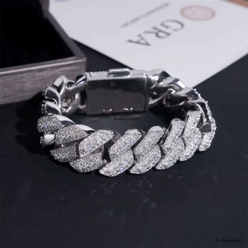 New Arrivals 18mm Man Design White Gold Jewelry Fashion Style Hip Hop S Moissanite Dia Miami Cuban Link Bracelet