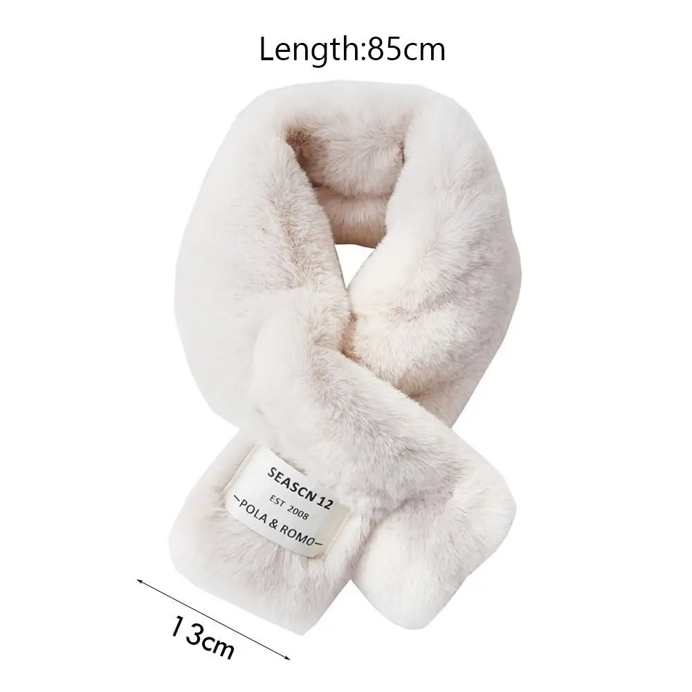 Winter Warm Solid Color Cross Scarf Faux Rabbit Fur Plush Thicken Neck Scarf Neckerchief Wrap Women 250929