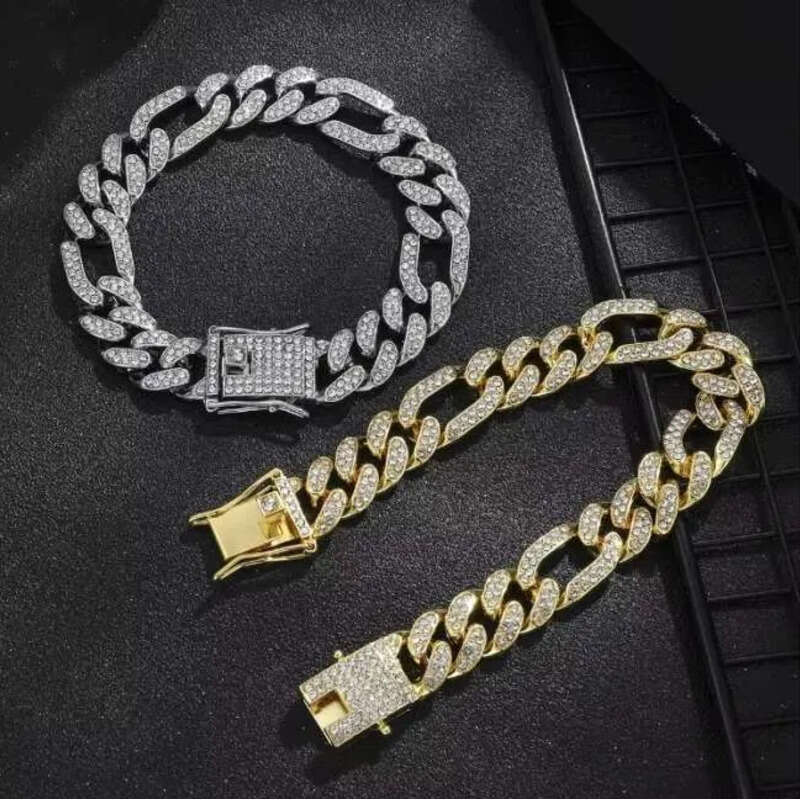 DHgate Iced Out Cuban Link Chain for Men Women Hip Hop Bling Rhinestone Choker Necklace Adjustable Fashion Jewelry Sier Color 1 Piece 18mm Width