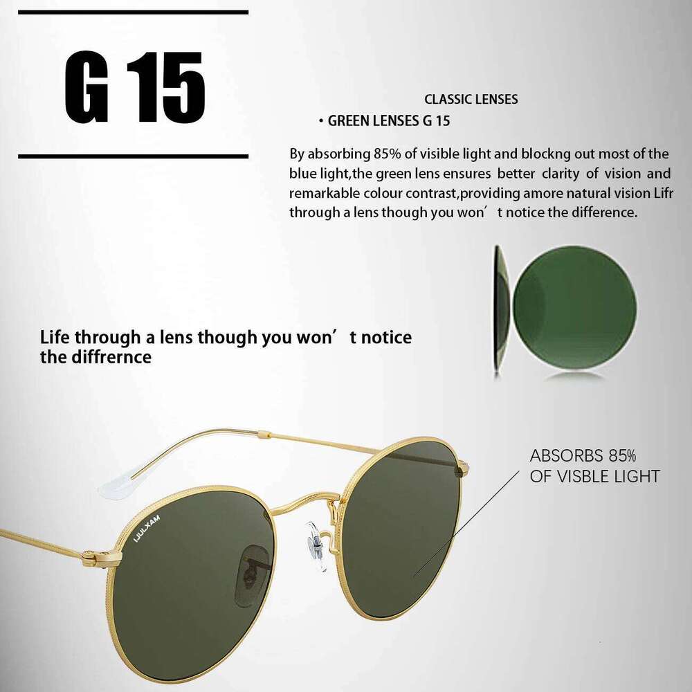 JULI Classic Round Sunglasses for Men Women UV400 Protection Glass Len Gafas De Sol 8802
