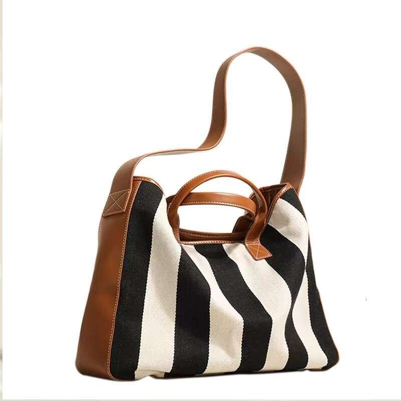 designer bag Luxury bag Genuine Leather Large Capacity Striped Tote New Design Sense Niche Canvas Handbag Single Shoulder Commuter Bag for Women