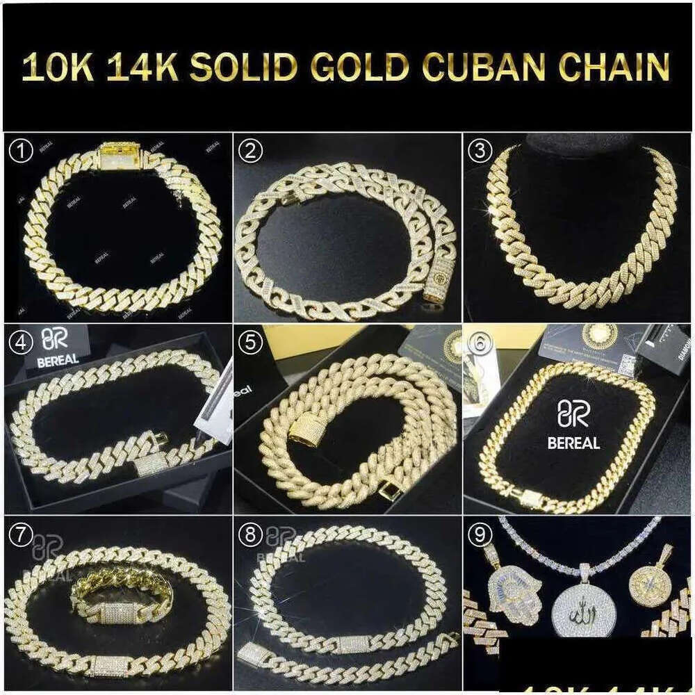 Pendant Necklaces 10Mm Moissanite Cuban Chain Fast Round Brilliant Cut 10K 14K Solid Gold k For Men Women Drop Delivery Jewelry Pe Dhpot