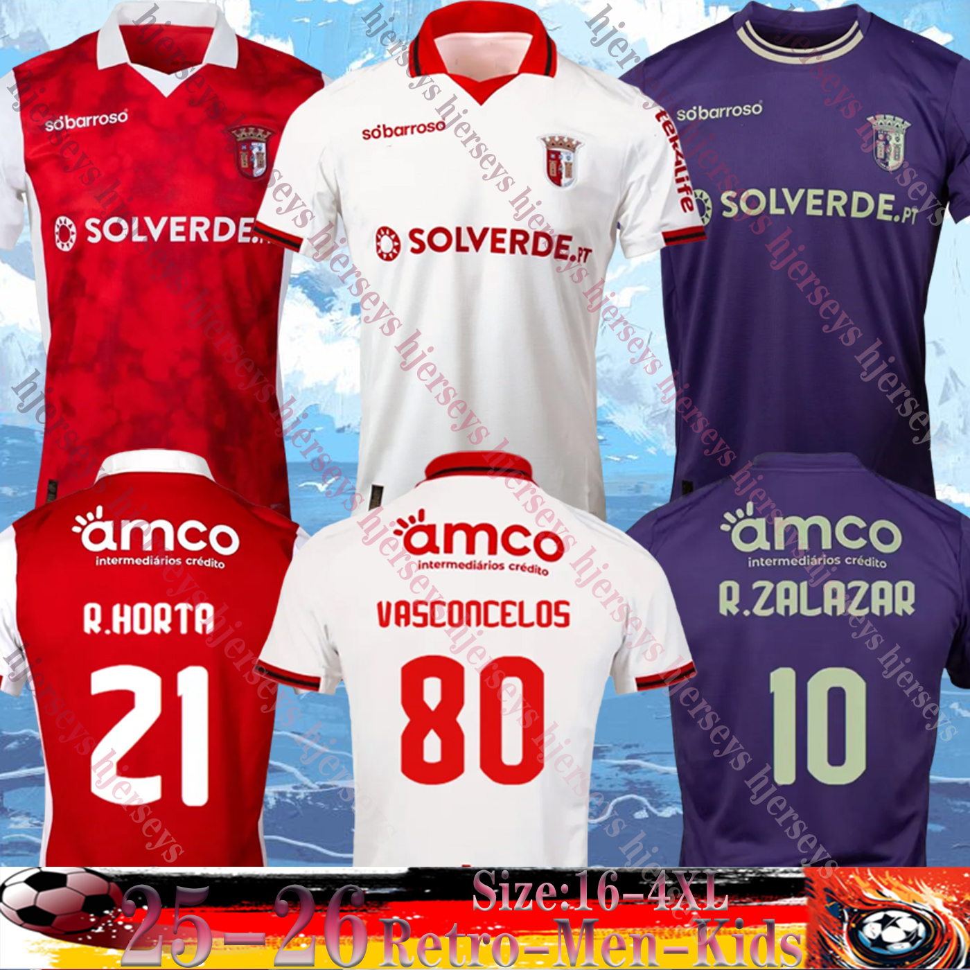 25 26 SC Braga ANDRE HORTA Soccer Jerseys BRUMA ABEL RUIZ A. DJALO Home Away Football Shirt MENDES RONY LOPES Uniforms R. HORTA PIZZI camisetas de Men kids kit futbol Shirt