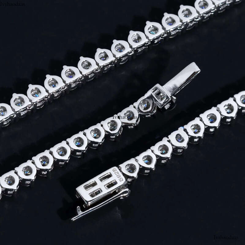 Hip Hop Necklace Pass Dia Tester 3mm GRA VVS Moissanite Iced Out 3Prong Mossanite Tennis Link Chain