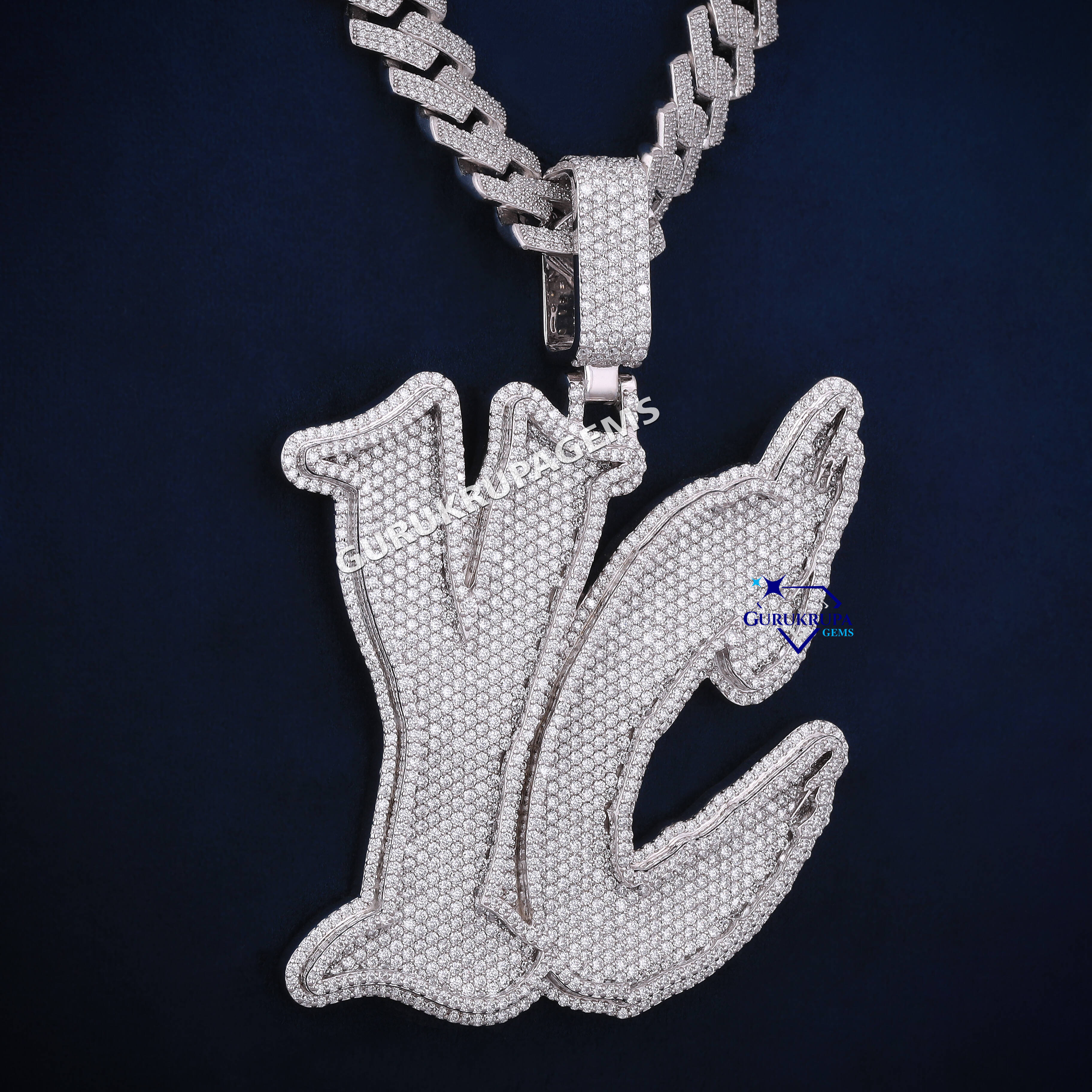 Top Quality Iced Out Bling Hip Hop Jewelry 14k Solid gold Passed Test Lab grown Diamond Letter Pendant Necklace Cuban Chain