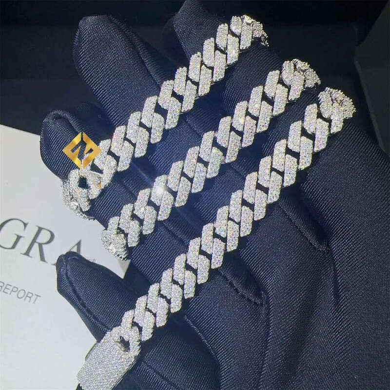 Necklace chain 8mm Two Rows Iced Out Man Hip Hop Jewelry GRA Certificates Pass Dia Tester VVS1 Moissanite Cuban Link Chain Men