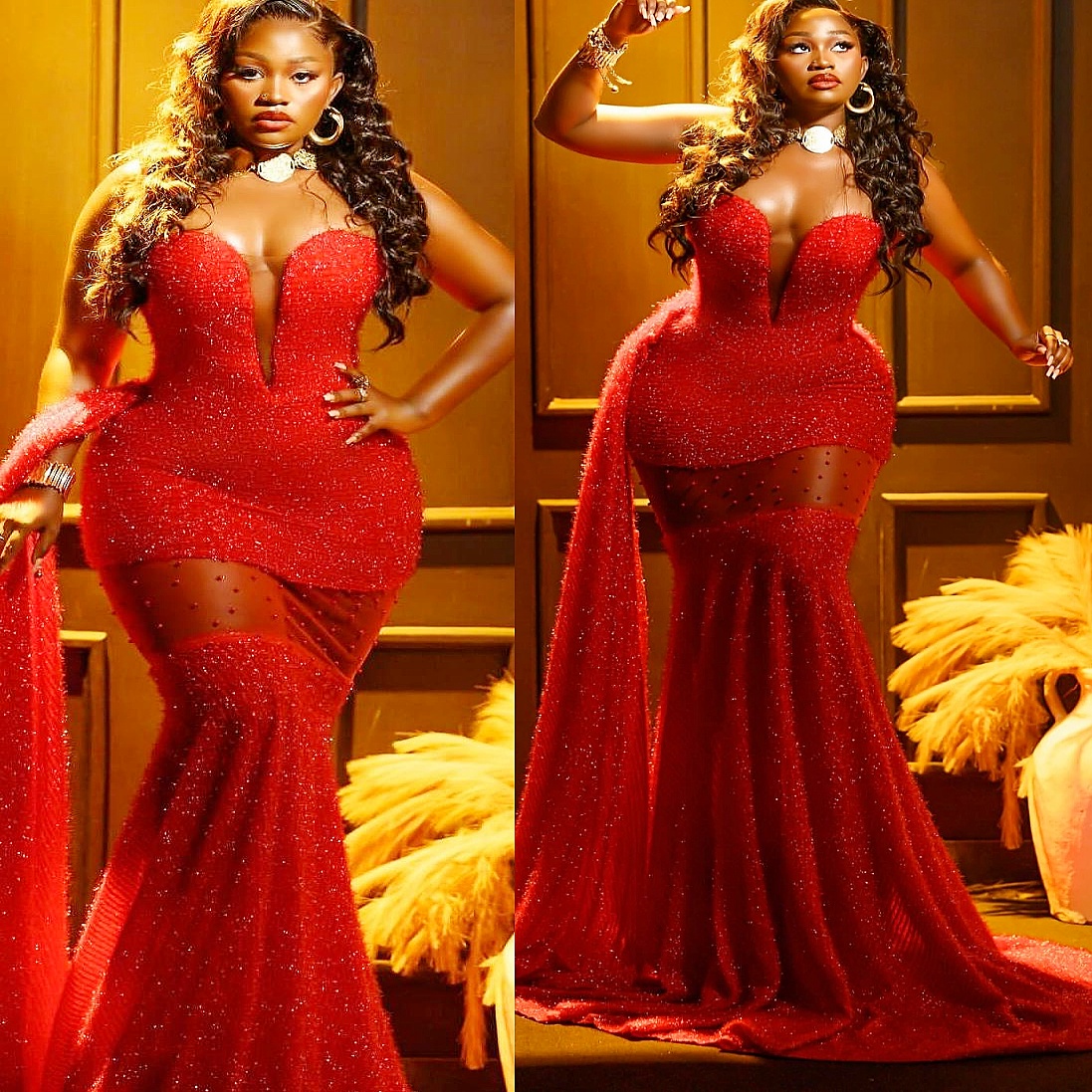 Mermaid Red Evening Dresses Sweetheart Sequined Pearls Sparkly Prom Formal Party Second Birthday Engagement Gowns Plus Size Dress For Special Occasion