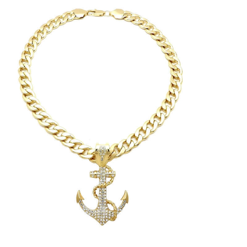 Hip Hop Fashion Iced Out Anchor Certified Gold Dia Pendant 20 11mm Cuban Chain for Your Husband